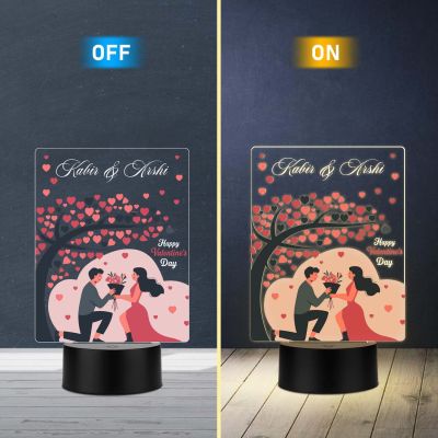 Personalized Happy Valentine's Day Theme LED Night Lamp, Couple with Heart Tree Design Valentines Day Gift for Couples Warm White Light
